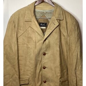VTG Bond Fifth Avenue Mens Tan Suede  Blazer Jacket Button Front Lined Collar